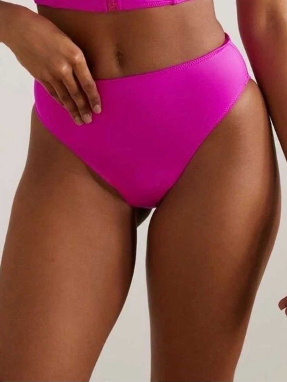 Good American Good Compression Scuba High Waist Bikini Bottom Fushia Pink